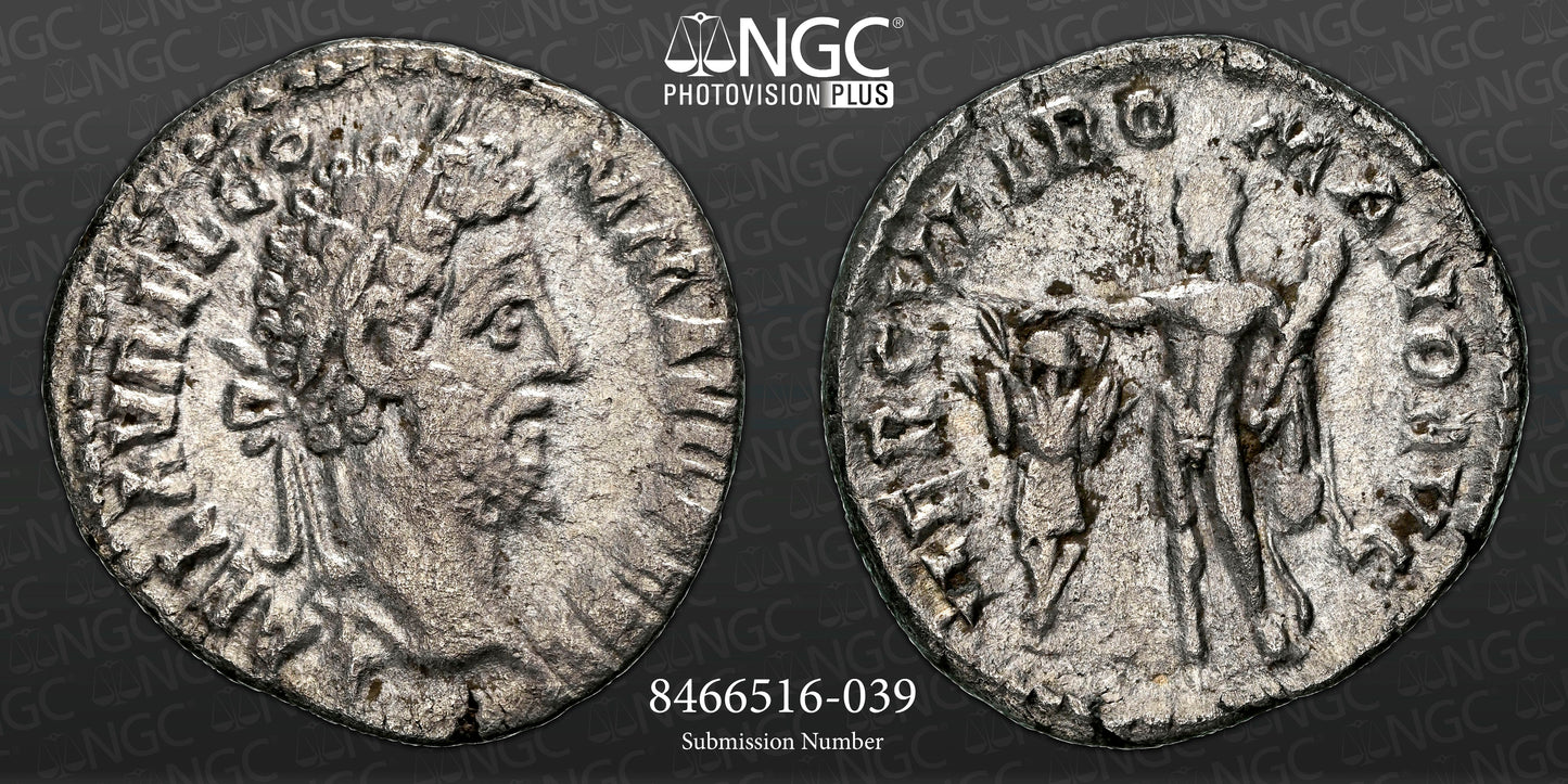 Roman Empire - Commodus - Silver Denarius - NGC Ch VF - RIC:254a