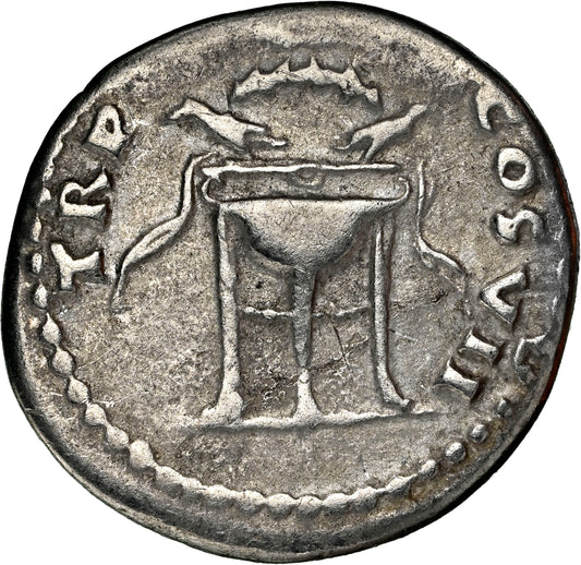 Roman Empire - Domitian - Silver Denarius - NGC Ch F - RIC:5