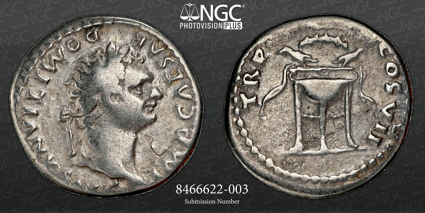 Roman Empire - Domitian - Silver Denarius - NGC Ch F - RIC:5