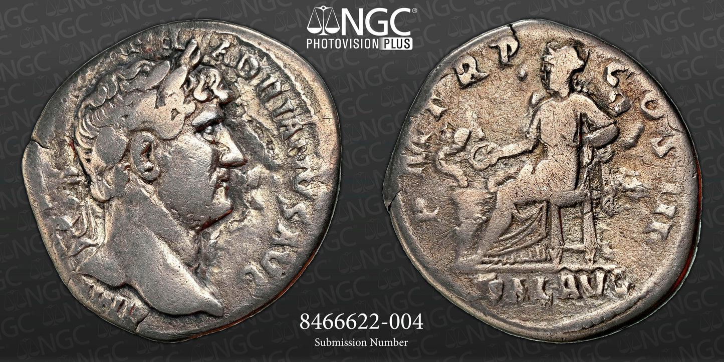Roman Empire - Hadrian - Perhaps Plated Denarius - NGC Ch F - RIC:374
