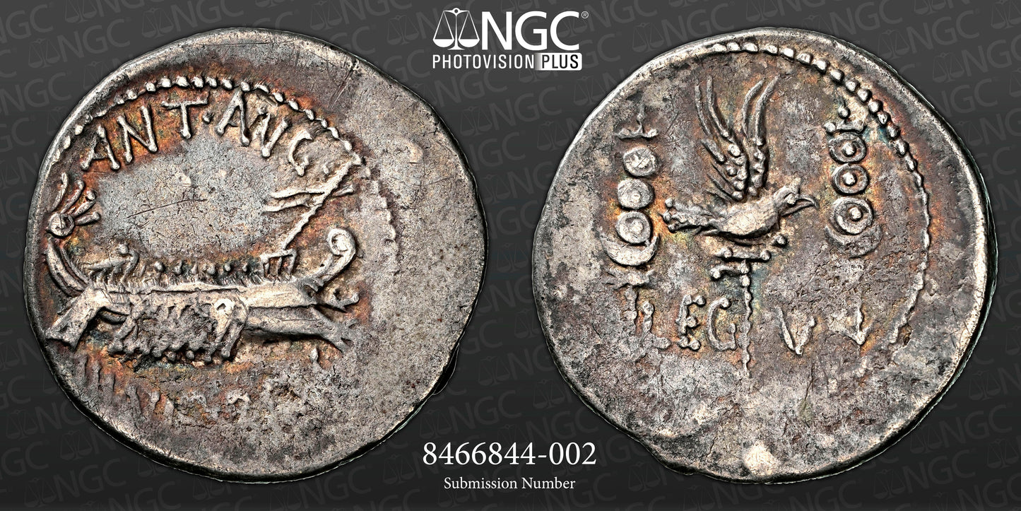Roman Imperatorial - Marc Antony - Silver Denarius - NGC Ch VF - Crawf. 544/18