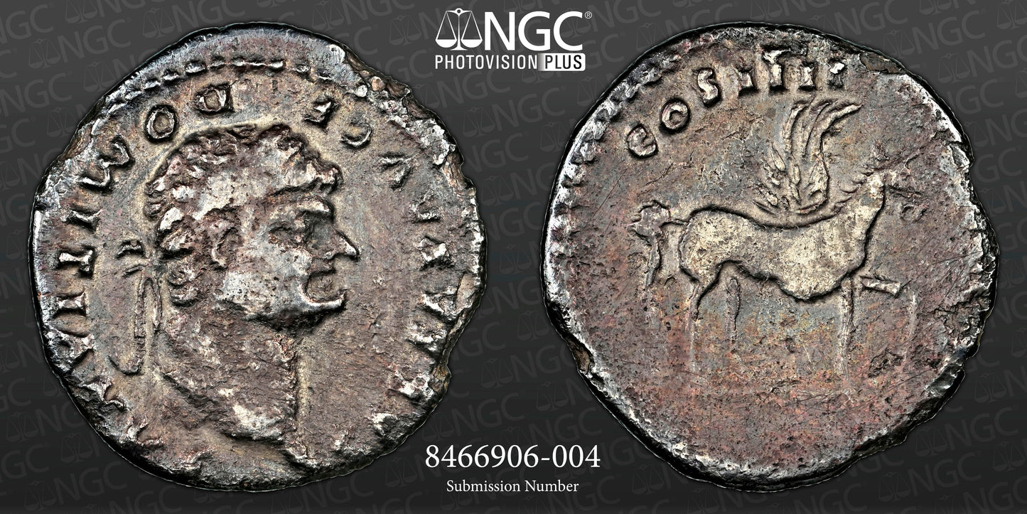 Roman Empire - Domitian - Silver Denarius - NGC Ch F - RIC:921