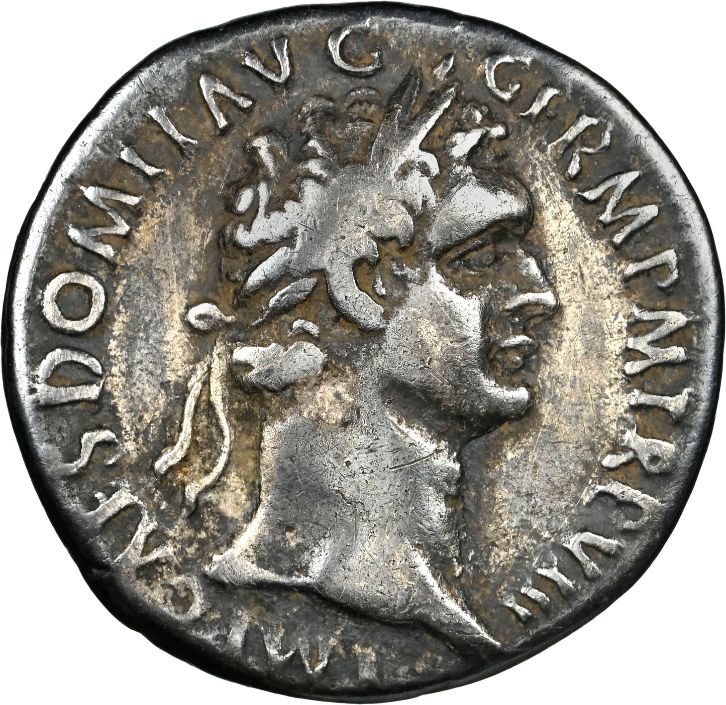 Roman Empire - Domitian - Silver Denarius - NGC Ch F - RIC:789