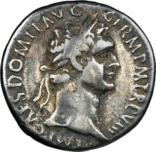 Roman Empire - Domitian - Silver Denarius - NGC Ch F - RIC:789