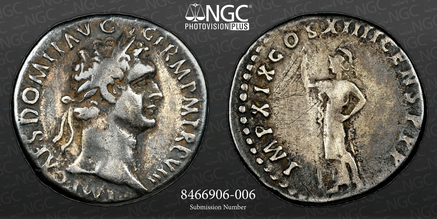 Roman Empire - Domitian - Silver Denarius - NGC Ch F - RIC:789