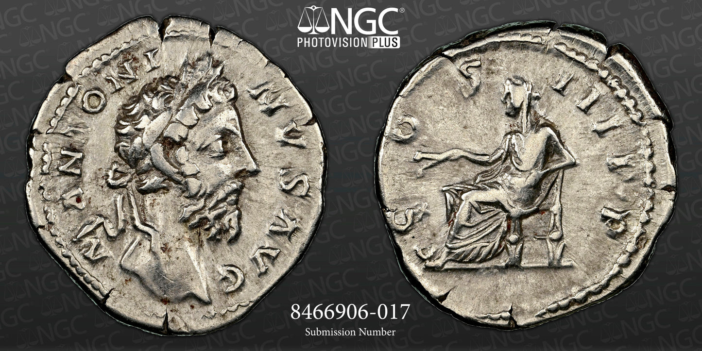 Roman Empire - Marcus Aurelius - Silver Denarius - NGC Ch VF - RIC:425