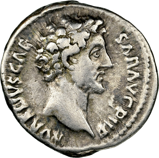 Roman Empire - Marcus Aurelius - Silver Denarius - NGC Ch F - RIC:444
