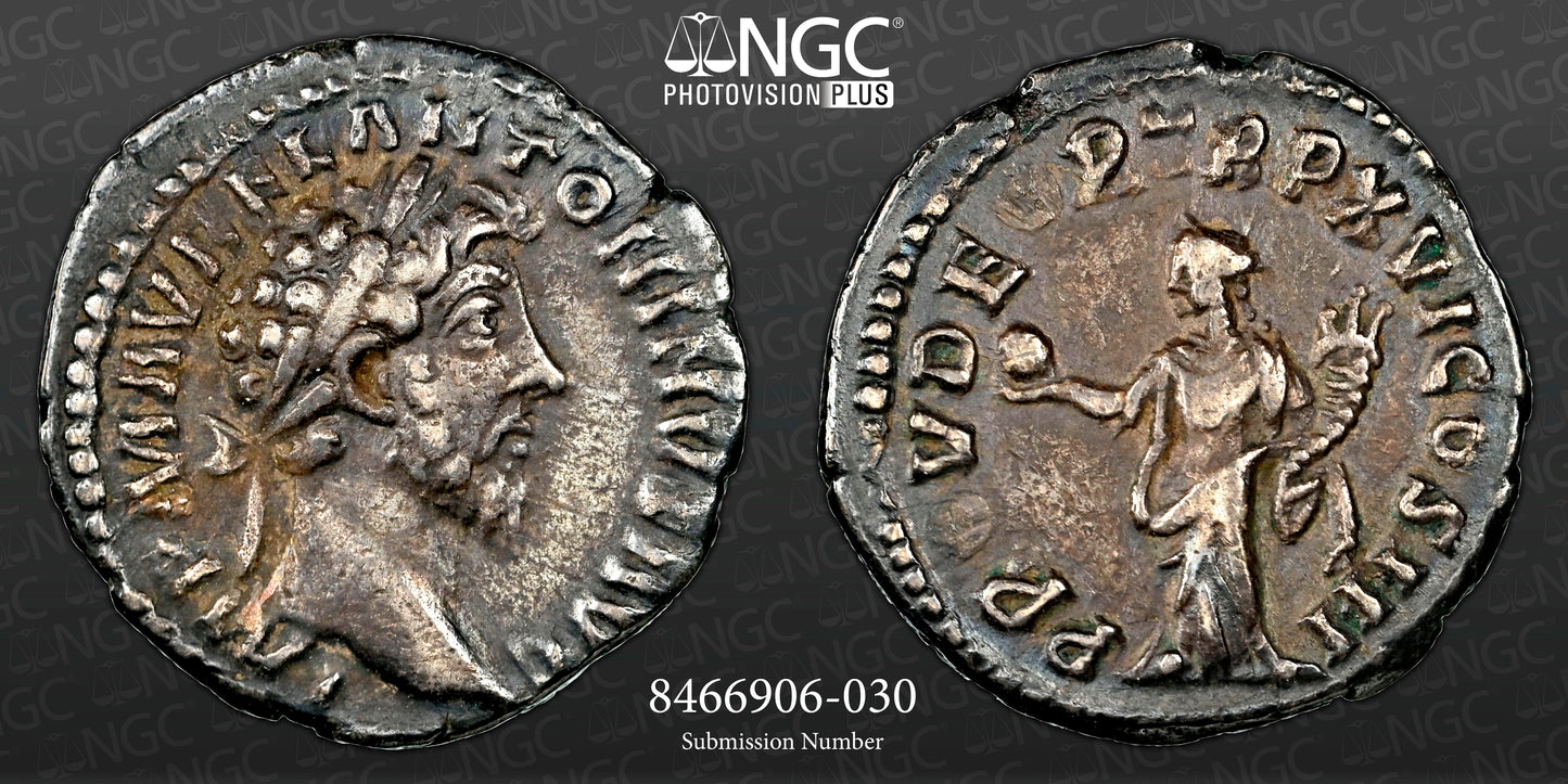Roman Empire - Marcus Aurelius - Silver Denarius - NGC Ch VF - RIC:50