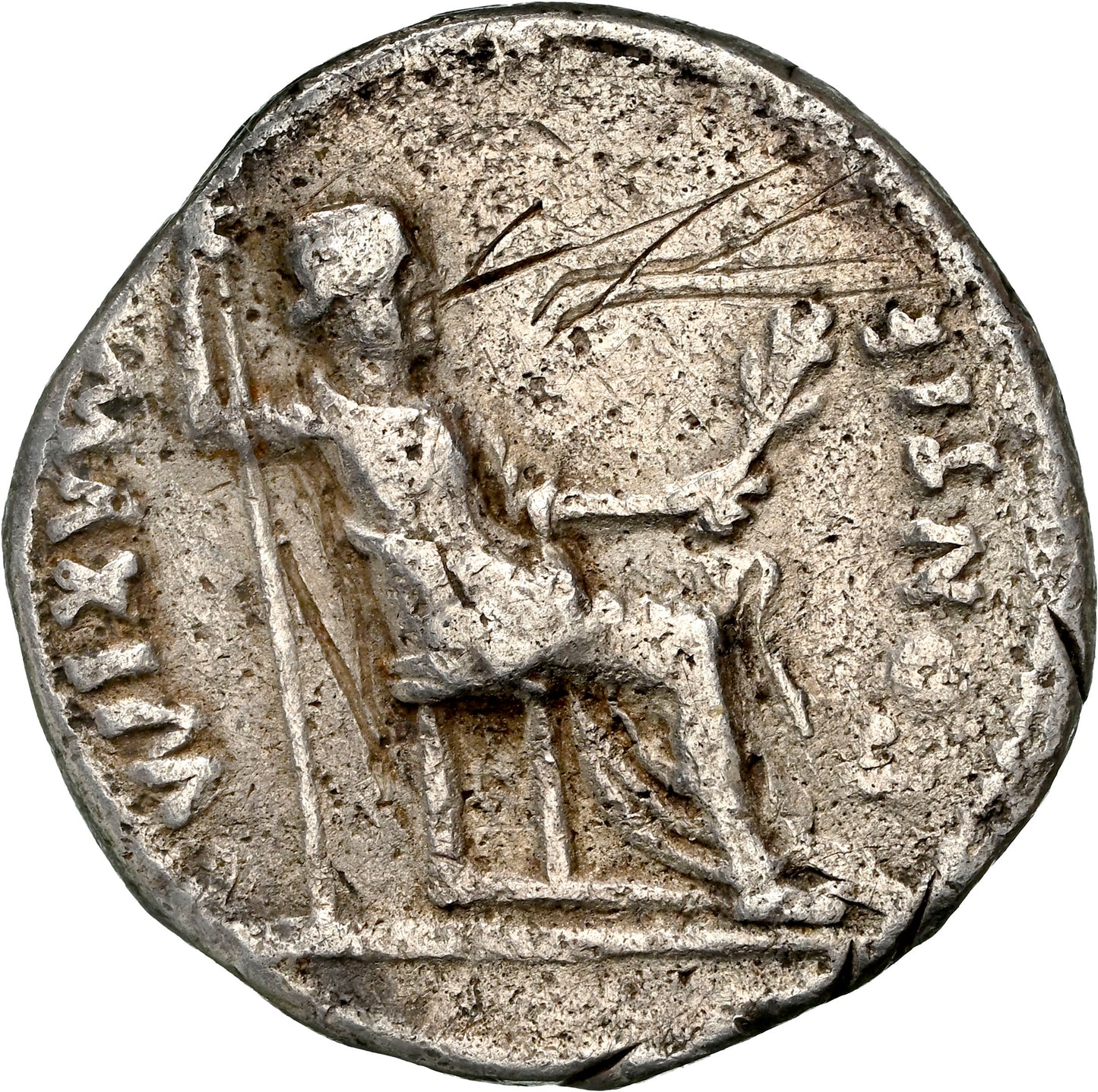 Roman Empire - Tiberius - Silver Denarius - NGC Ch F - RIC:26