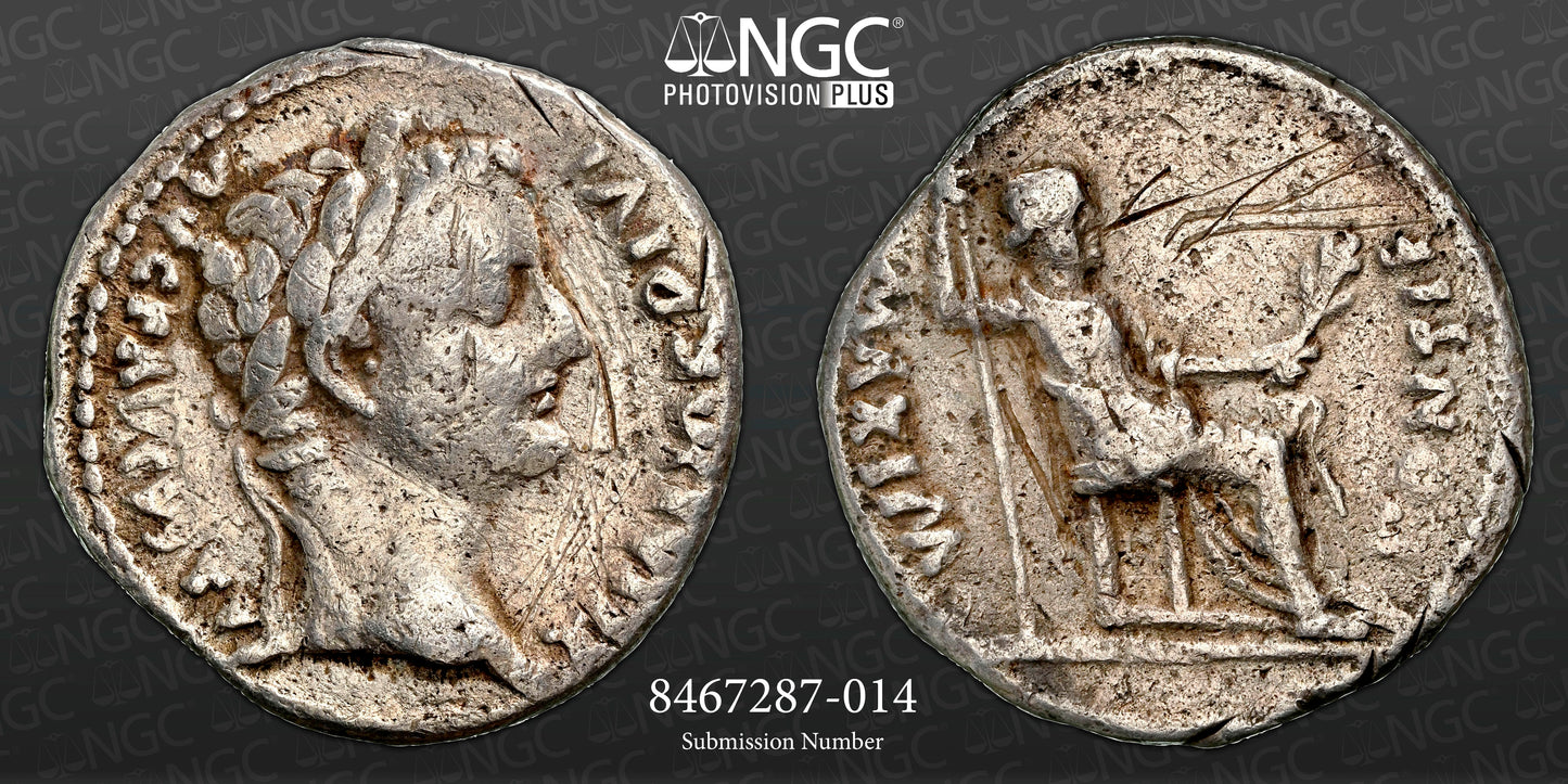 Roman Empire - Tiberius - Silver Denarius - NGC Ch F - RIC:26