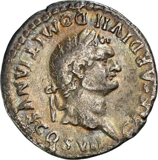 Roman Empire - Domitian - Silver Denarius - NGC Ch F - RIC:266