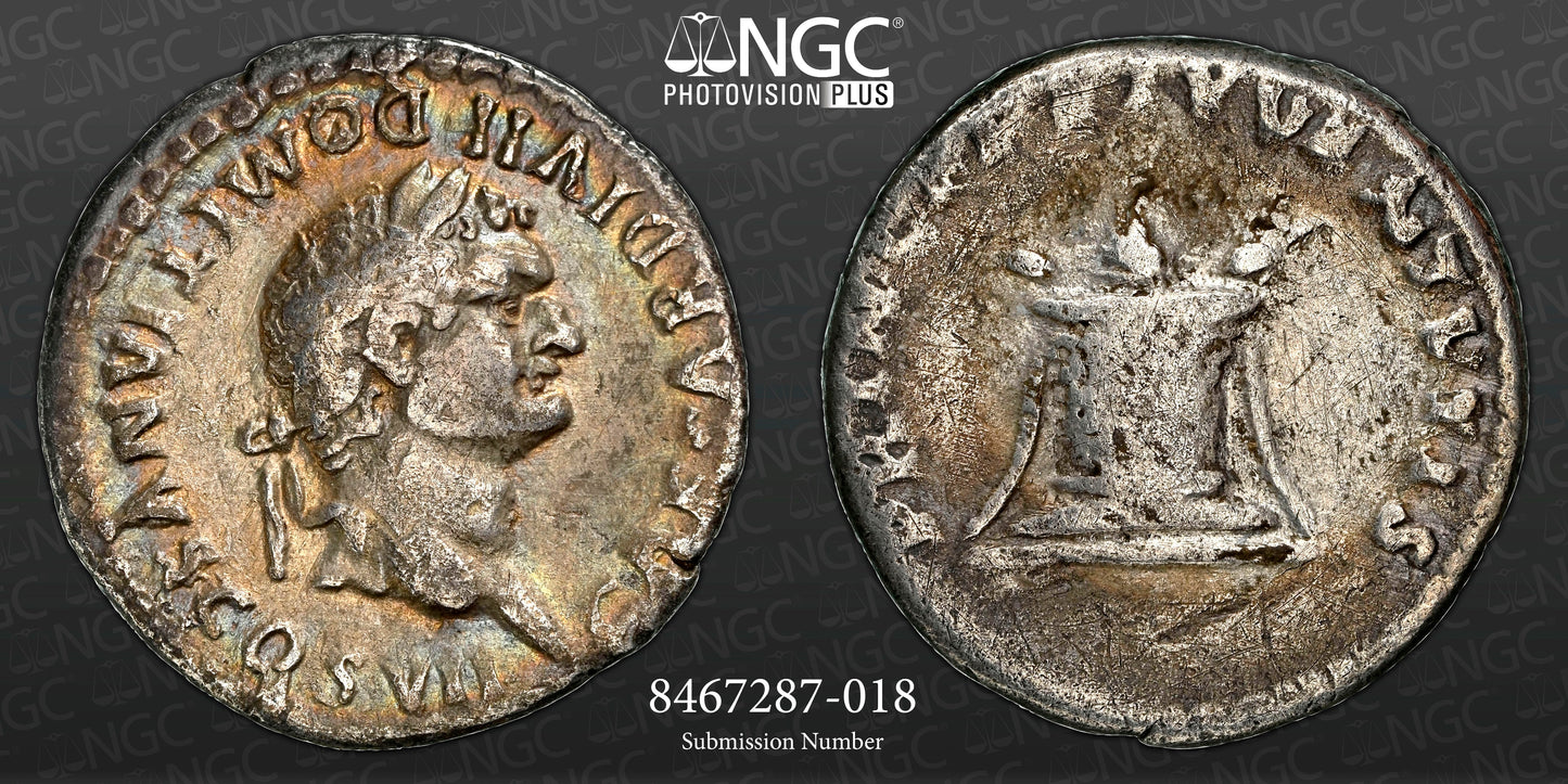 Roman Empire - Domitian - Silver Denarius - NGC Ch F - RIC:266