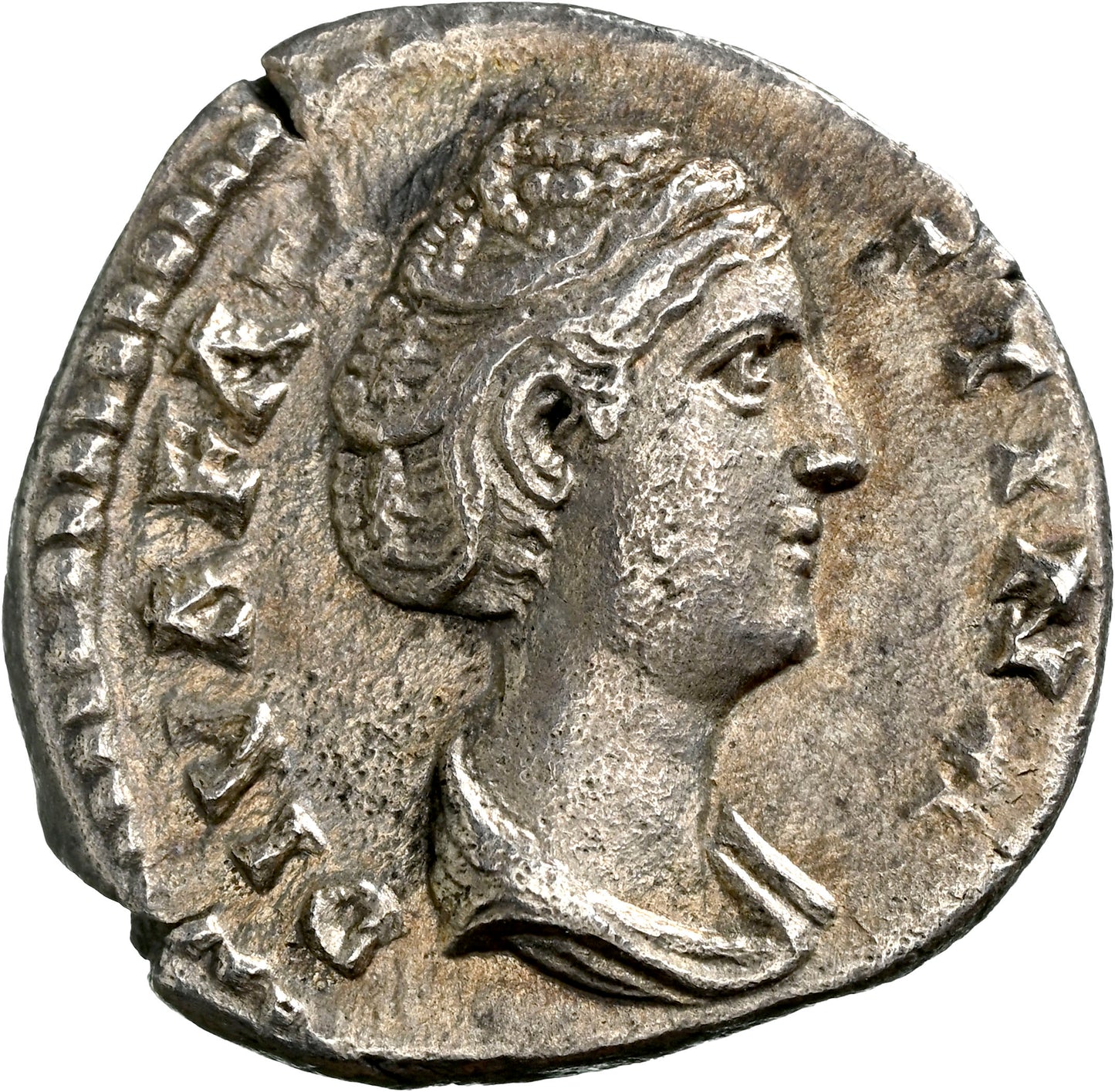 Roman Empire - Faustina I - Silver Denarius - NGC Ch XF - RIC:356a