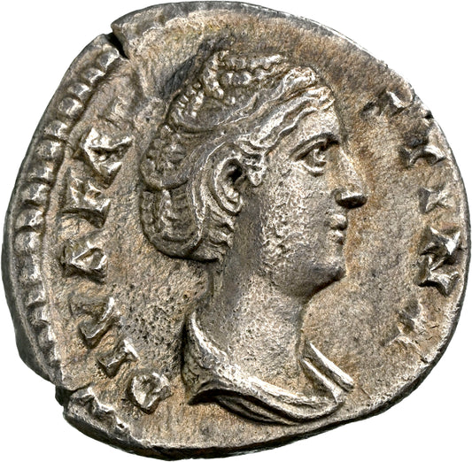 Roman Empire - Faustina I - Silver Denarius - NGC Ch XF - RIC:356a