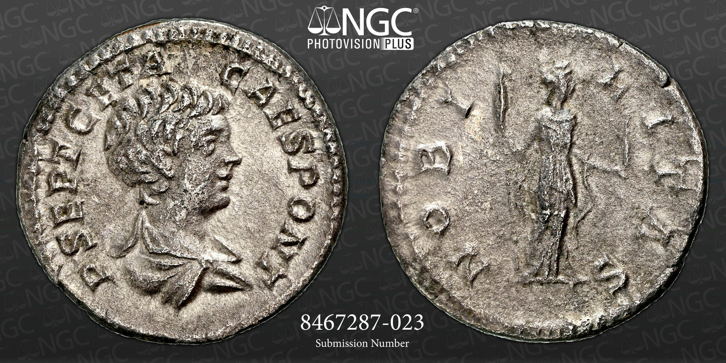 Roman Empire - Geta - Silver Denarius - NGC AU - RIC:13a