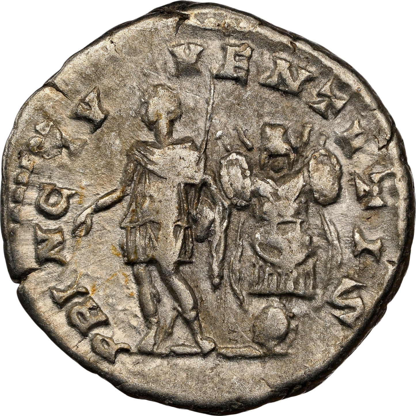 Roman Empire - Geta - Silver Denarius - NGC Ch VF