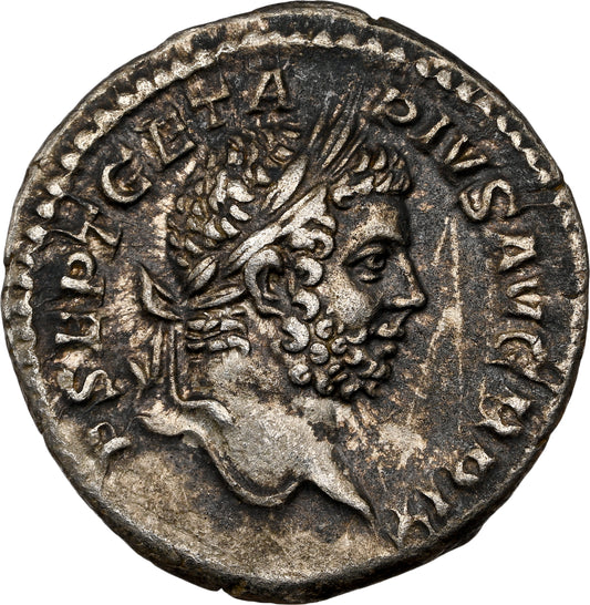 Roman Empire - Geta - Silver Denarius - NGC Ch VF