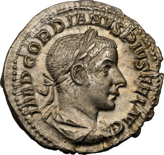 Roman Empire - Gordian III - Silver Denarius - NGC Ch XF