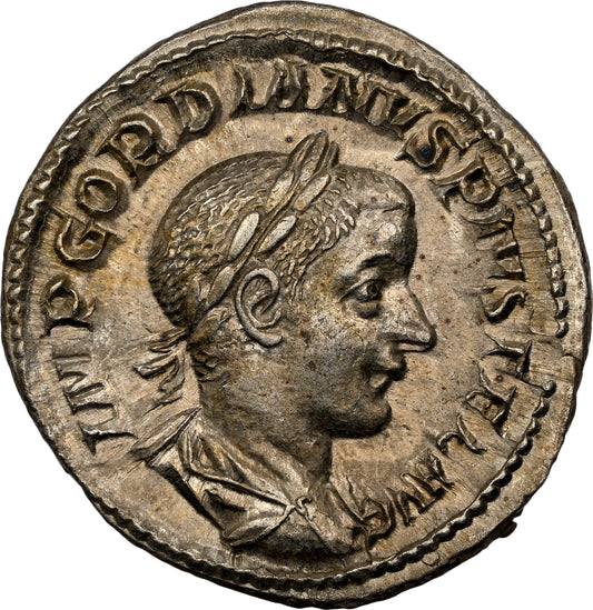 Roman Empire - Gordian III - Silver Denarius - NGC Ch XF