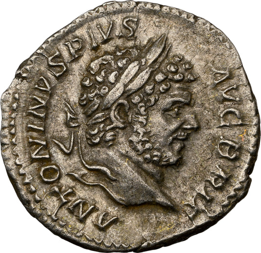Roman Empire - Caracalla - Silver Denarius - NGC Ch XF