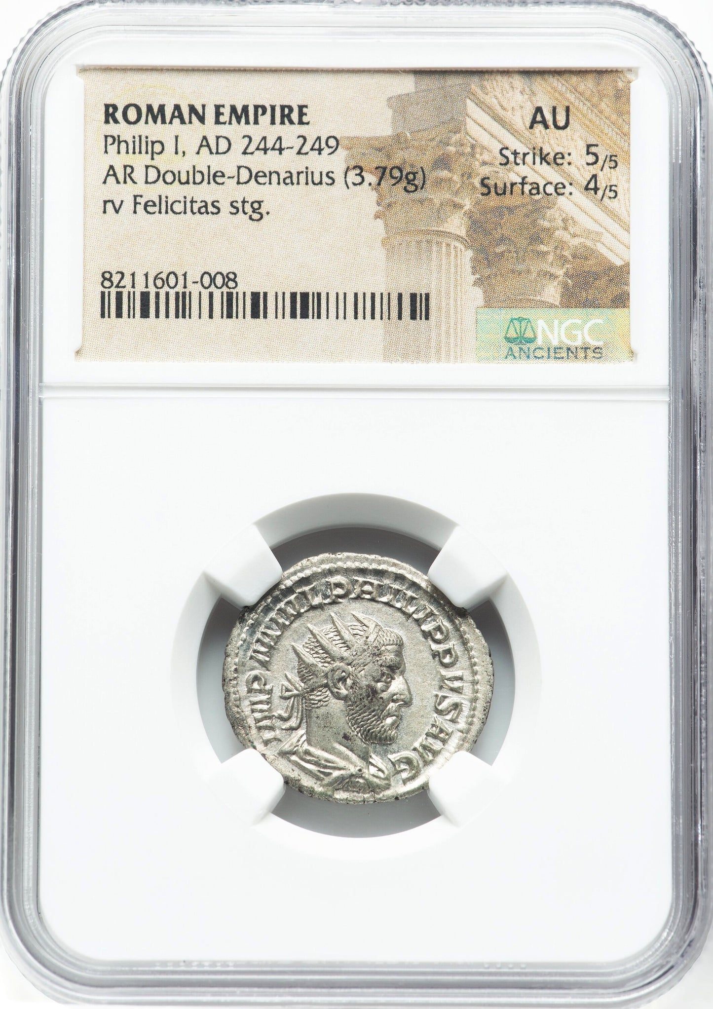 Roman Empire - Philip I - Silver Double-Denarius - NGC AU - RIC:31