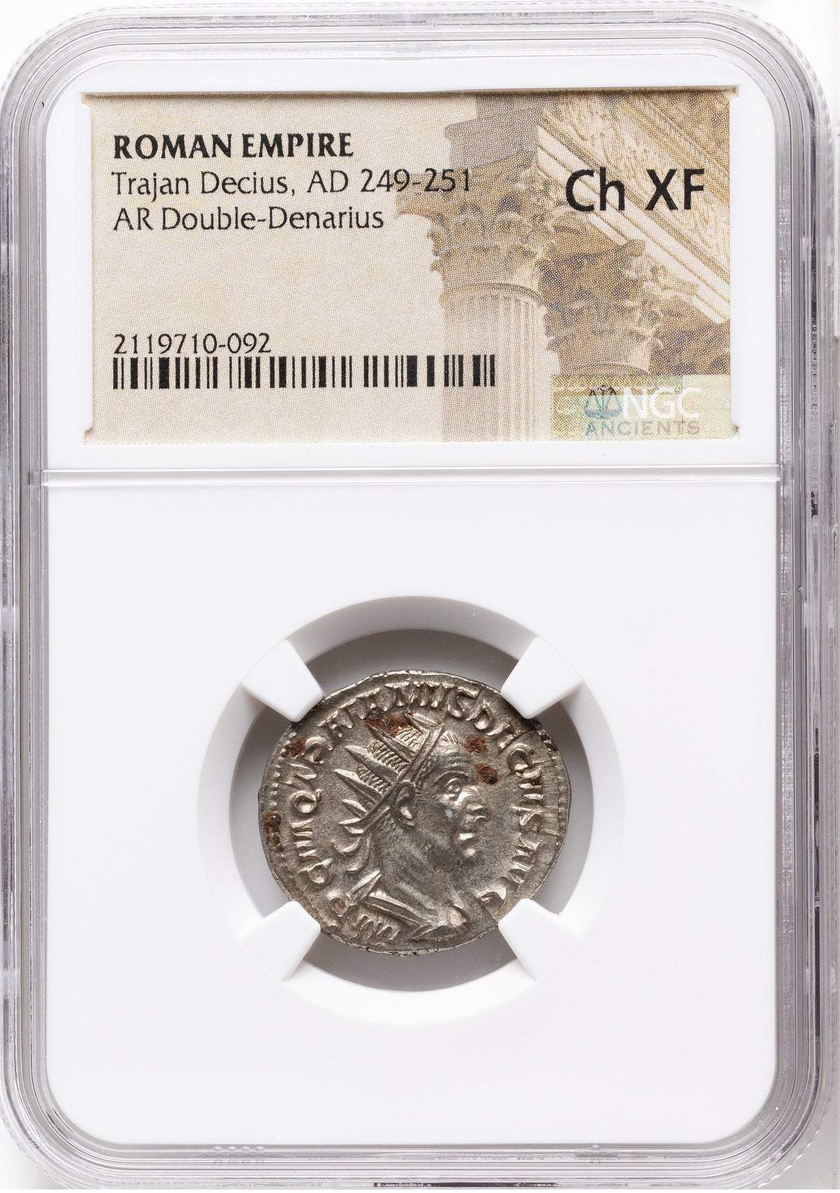 Roman Empire - Trajan Decius - Silver Double-Denarius - NGC Ch XF