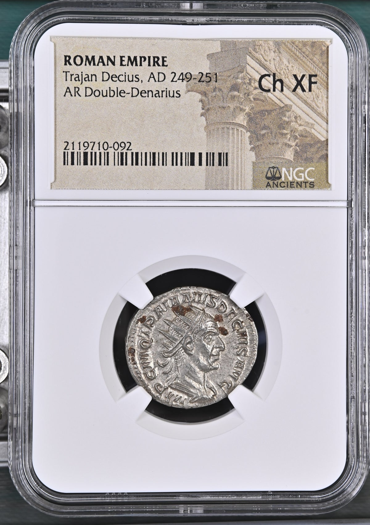 Roman Empire - Trajan Decius - Silver Double-Denarius - NGC Ch XF