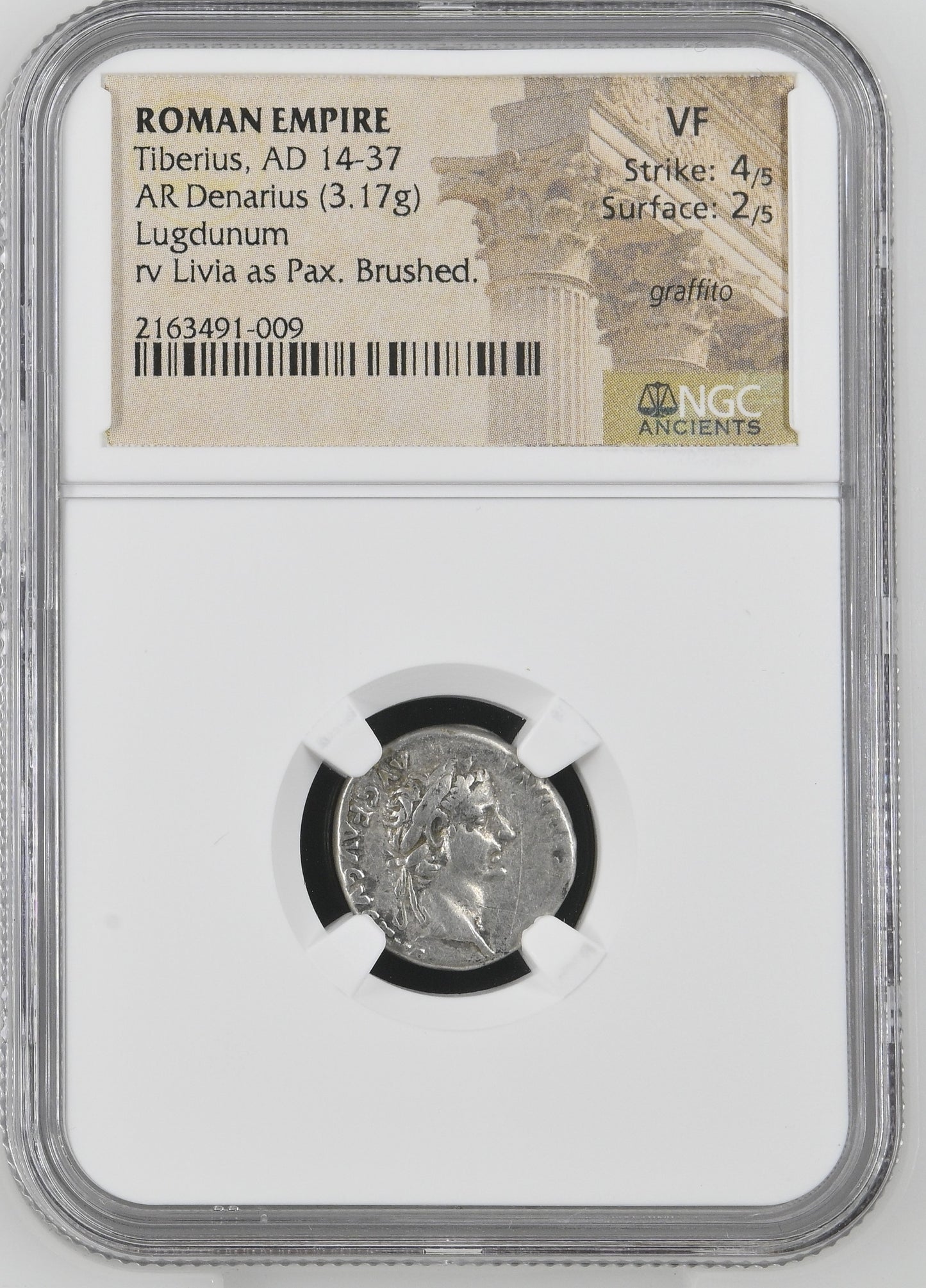 Roman Empire - Tiberius - Silver Denarius - NGC VF - RIC:30