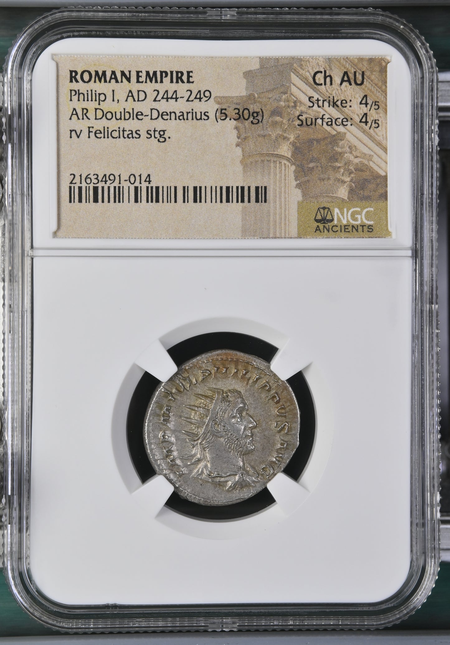 Roman Empire - Philip I - Silver Double-Denarius - NGC Ch AU - RIC:3