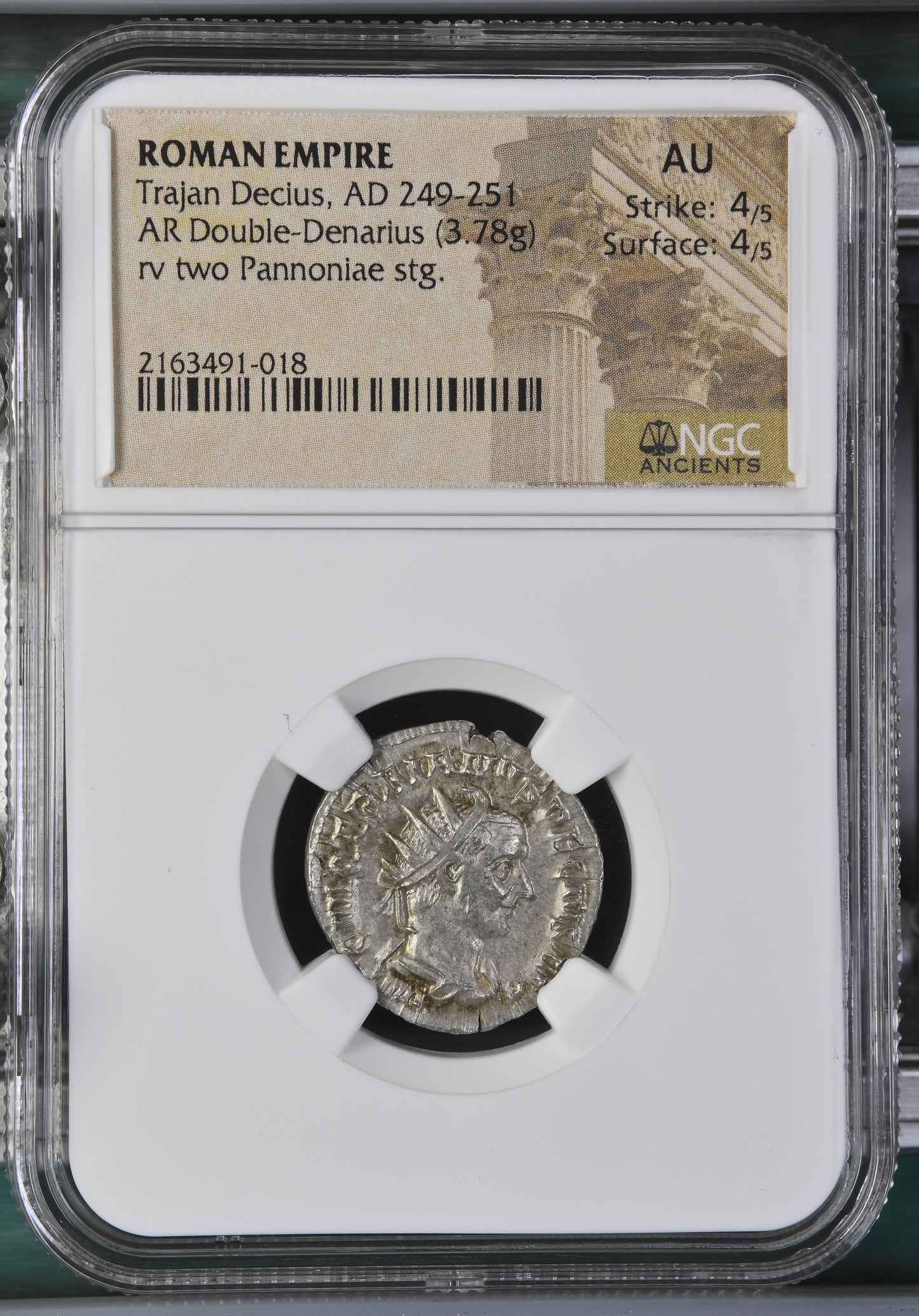 Roman Empire - Trajan Decius - Silver Double-Denarius - NGC AU - RIC:21b