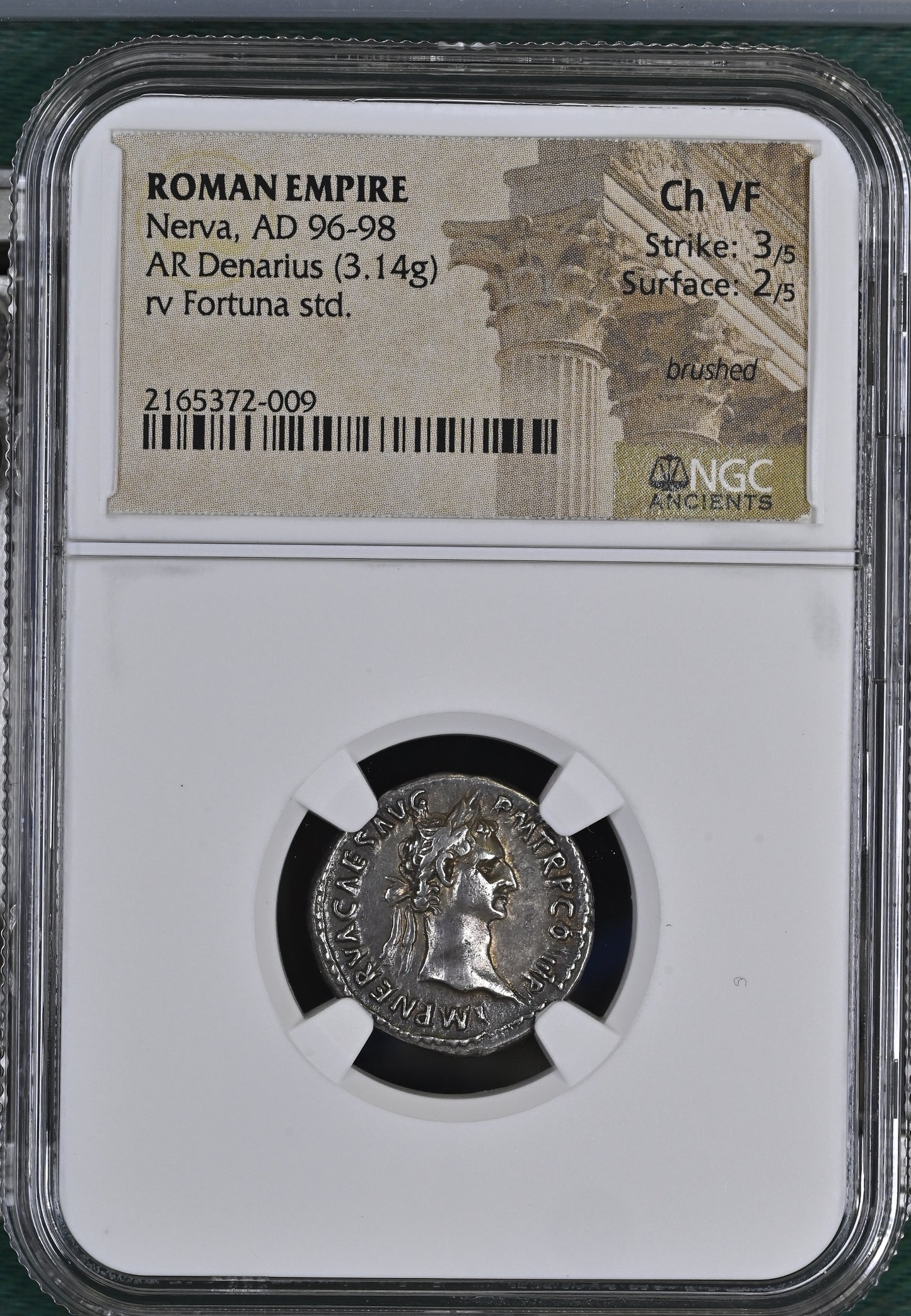 Roman Empire - Nerva - Silver Denarius - NGC Ch VF - RIC:17