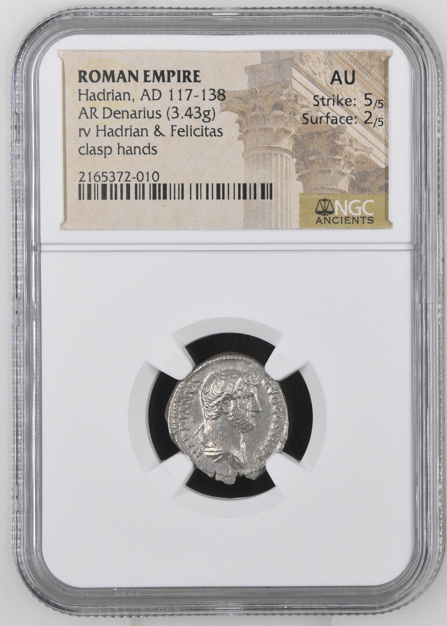 Roman Empire - Hadrian - Silver Denarius - NGC AU - RIC:1998