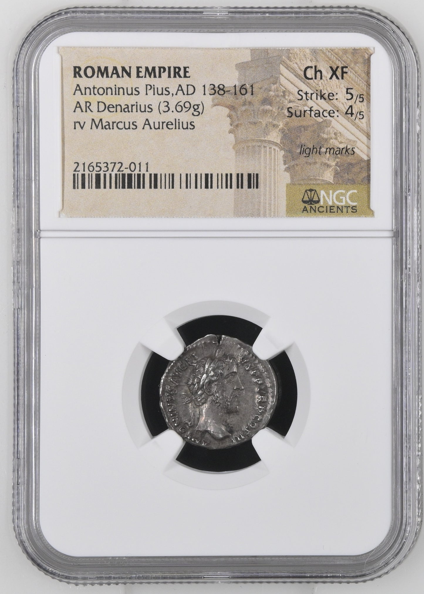 Roman Empire - Antoninus Pius - Silver Denarius - NGC Ch XF - Marcus Aurelius