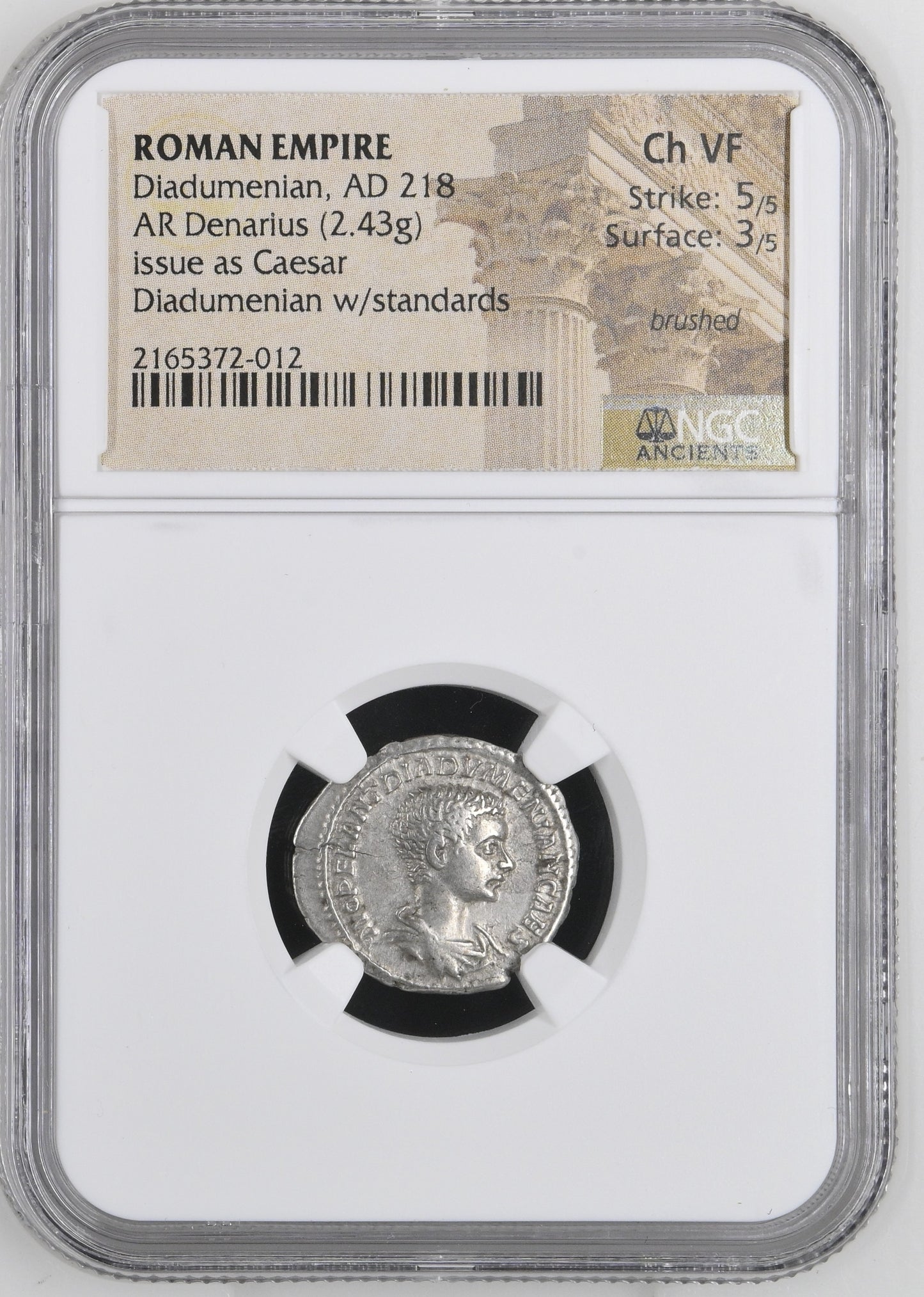 Roman Empire - Diadumenian - Silver Denarius - NGC Ch VF - RIC:108