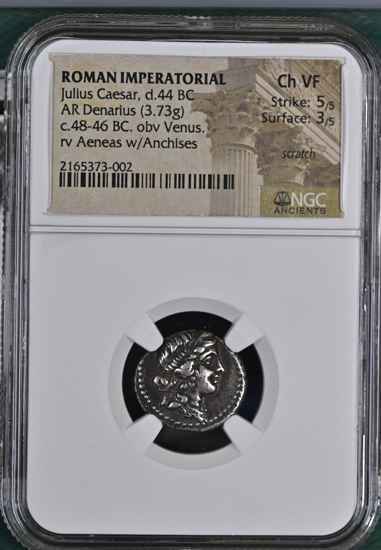 Roman Imperatorial - Julius Caesar - Silver Denarius - NGC Ch VF - Crawf. 458/1