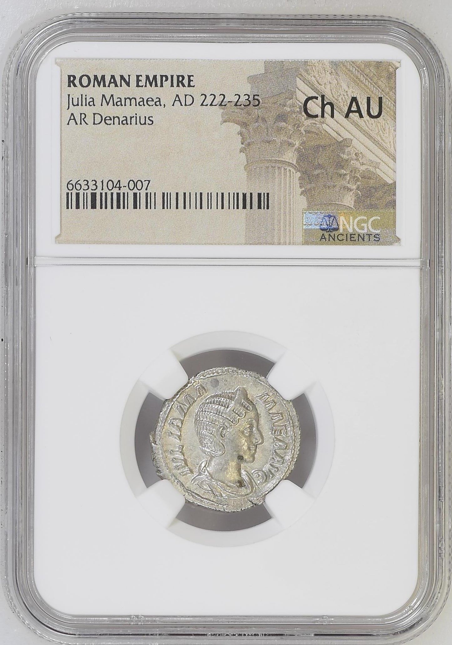 Roman Empire - Julia Mamaea - Silver Denarius - NGC Ch AU