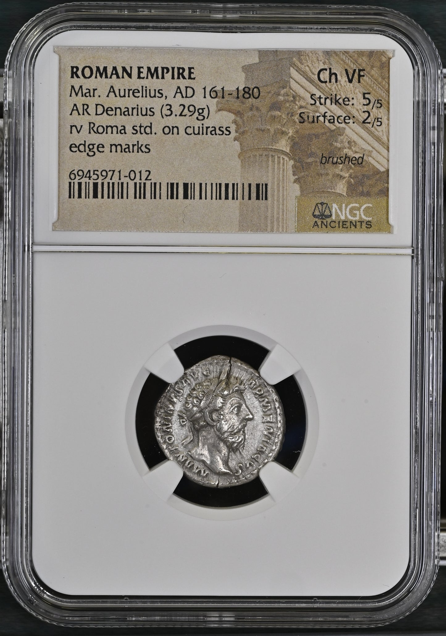 Roman Empire - Marcus Aurelius - Silver Denarius - NGC Ch VF - RIC:155