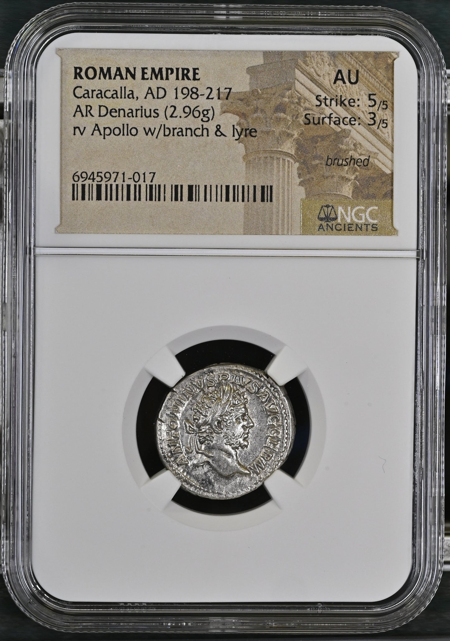 Roman Empire - Caracalla - Silver Denarius - NGC AU - RIC:238a