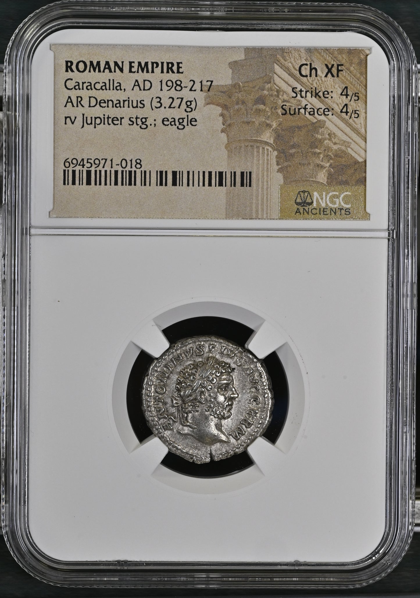 Roman Empire - Caracalla - Silver Denarius - NGC Ch XF - RIC:240