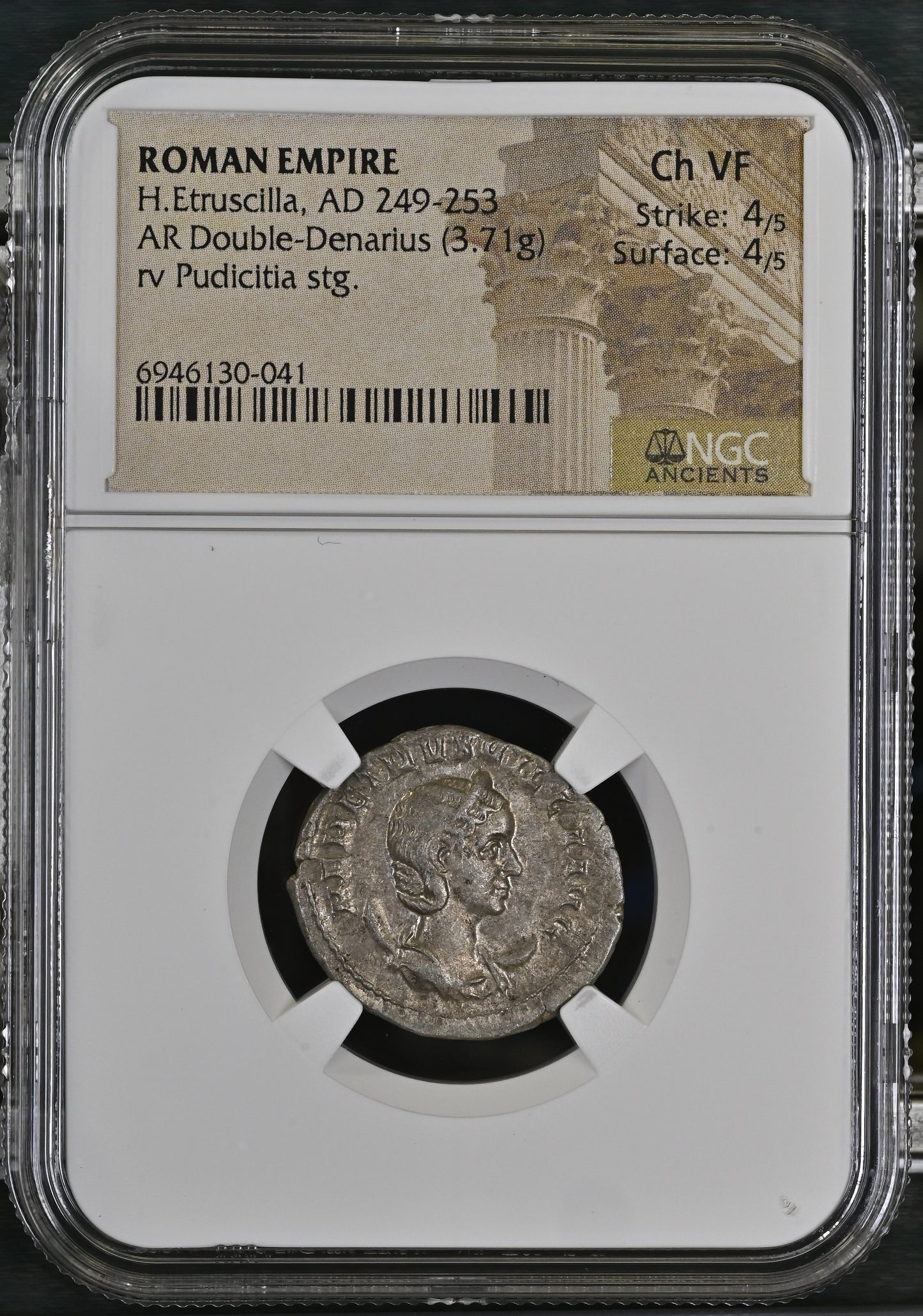 Roman Empire - Herennia Etruscilla - Silver Double-Denarius - NGC Ch VF - RIC:58b
