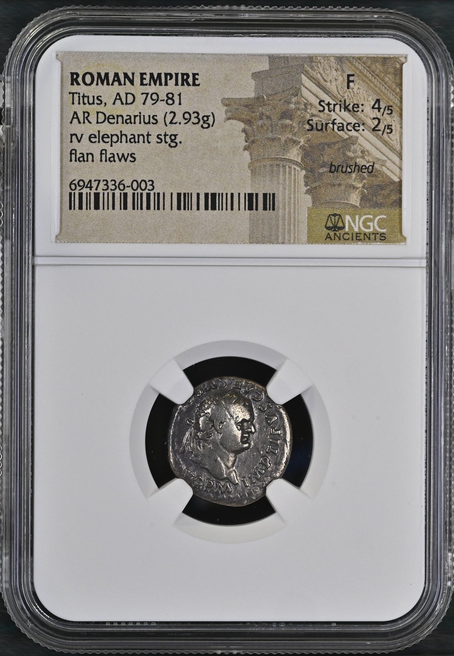 Roman Empire - Titus - Silver Denarius - NGC F - RIC:115