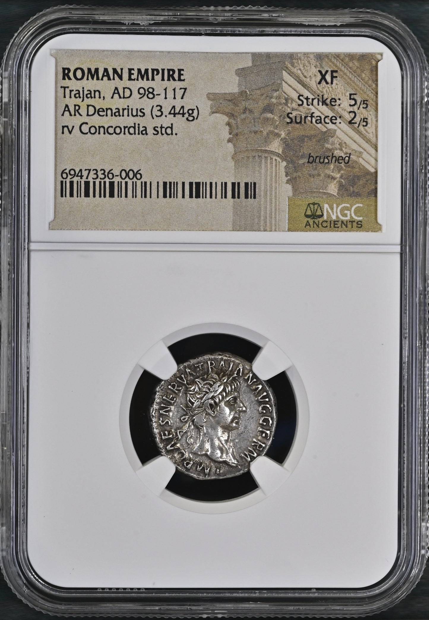 Roman Empire - Trajan - Silver Denarius - NGC XF - RIC:12