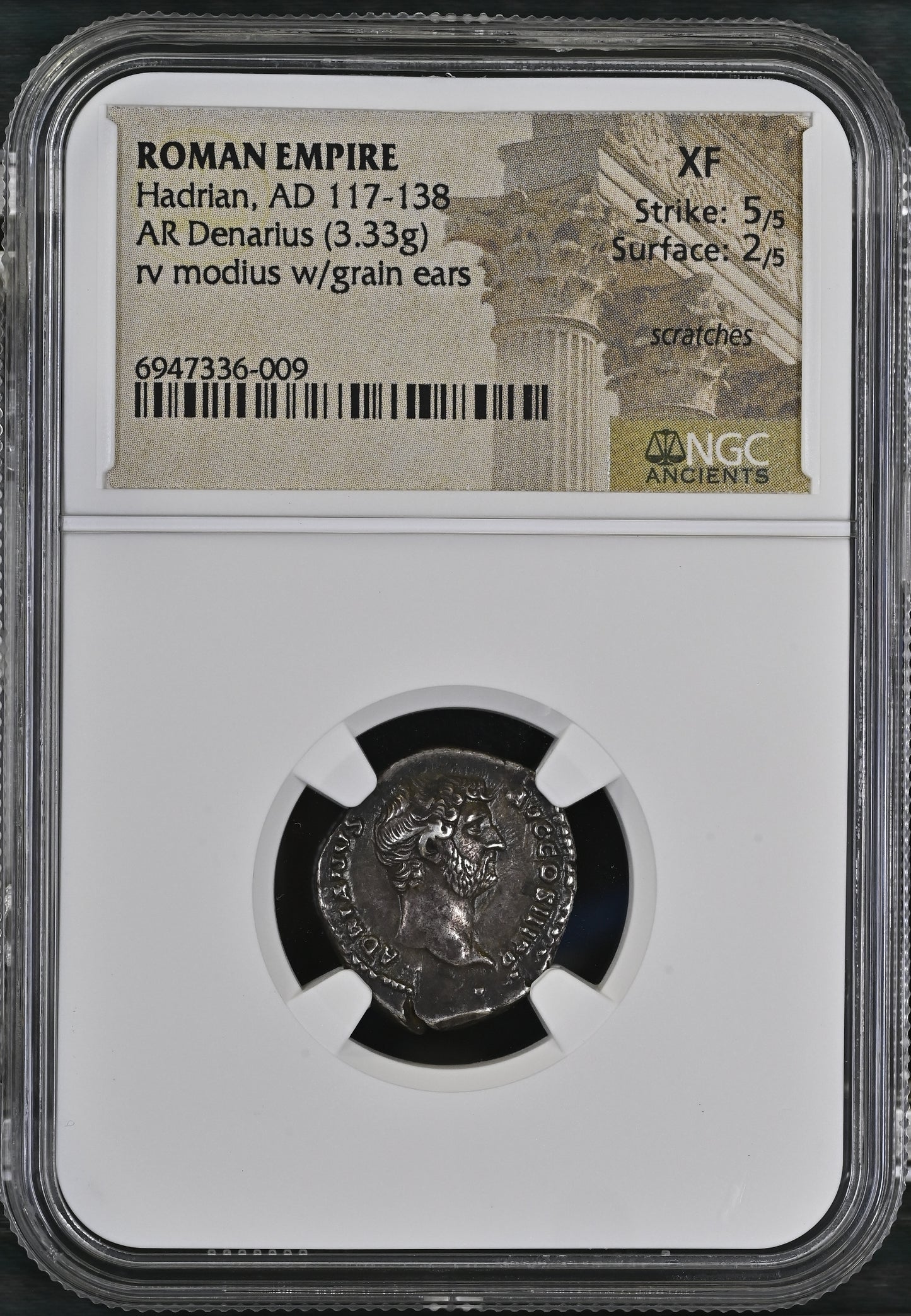 Roman Empire - Hadrian - Silver Denarius - NGC XF - RIC:2318