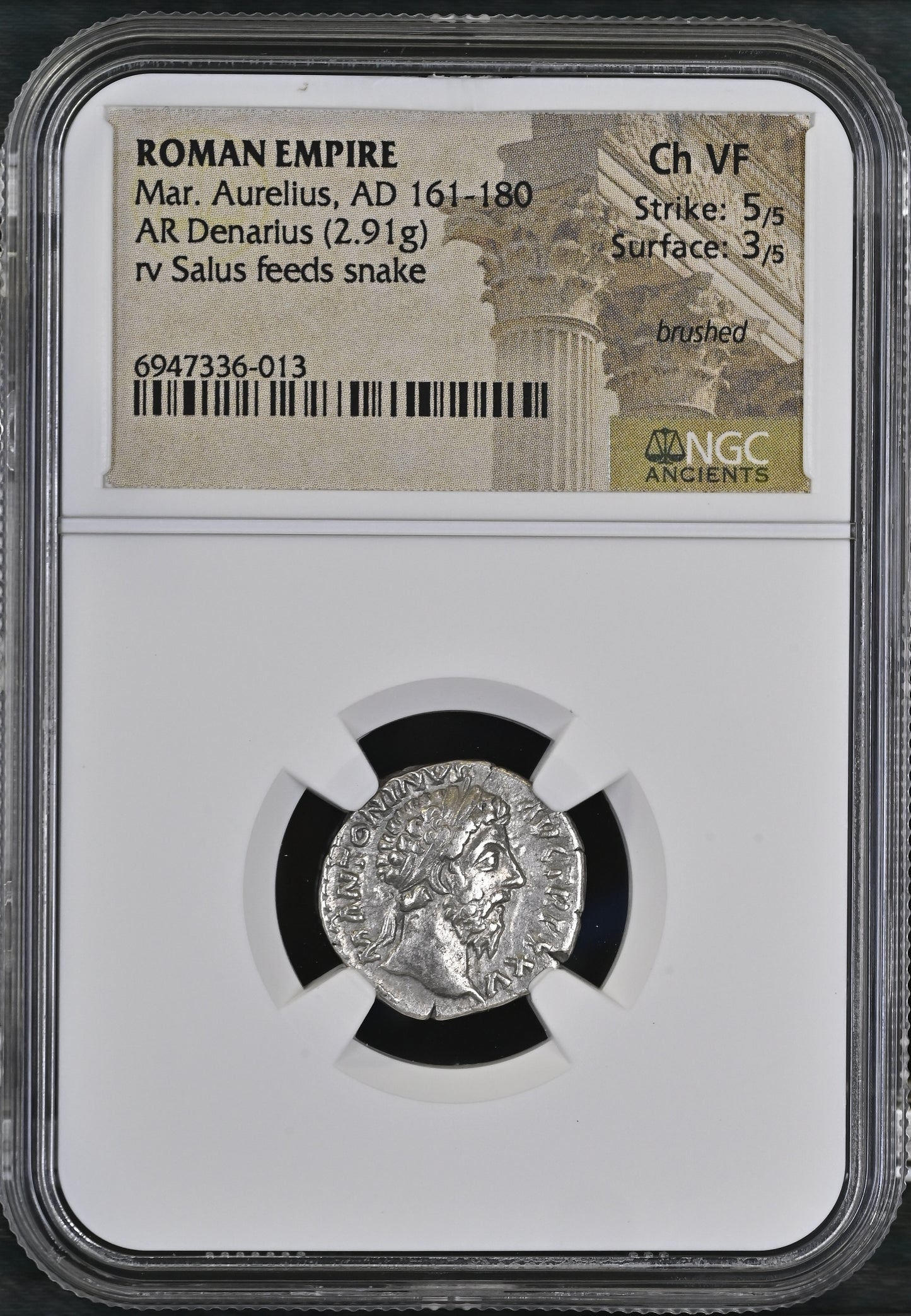 Roman Empire - Marcus Aurelius - Silver Denarius - NGC Ch VF - RIC:216