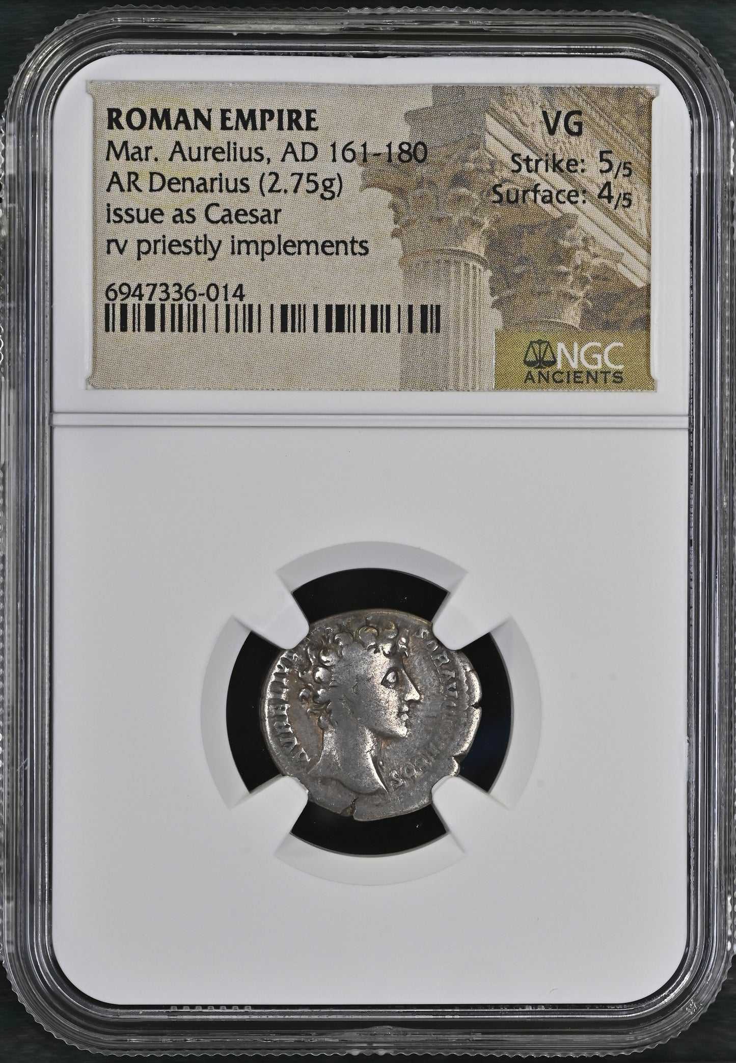 Roman Empire - Marcus Aurelius - Silver Denarius - NGC VG - RIC:424a