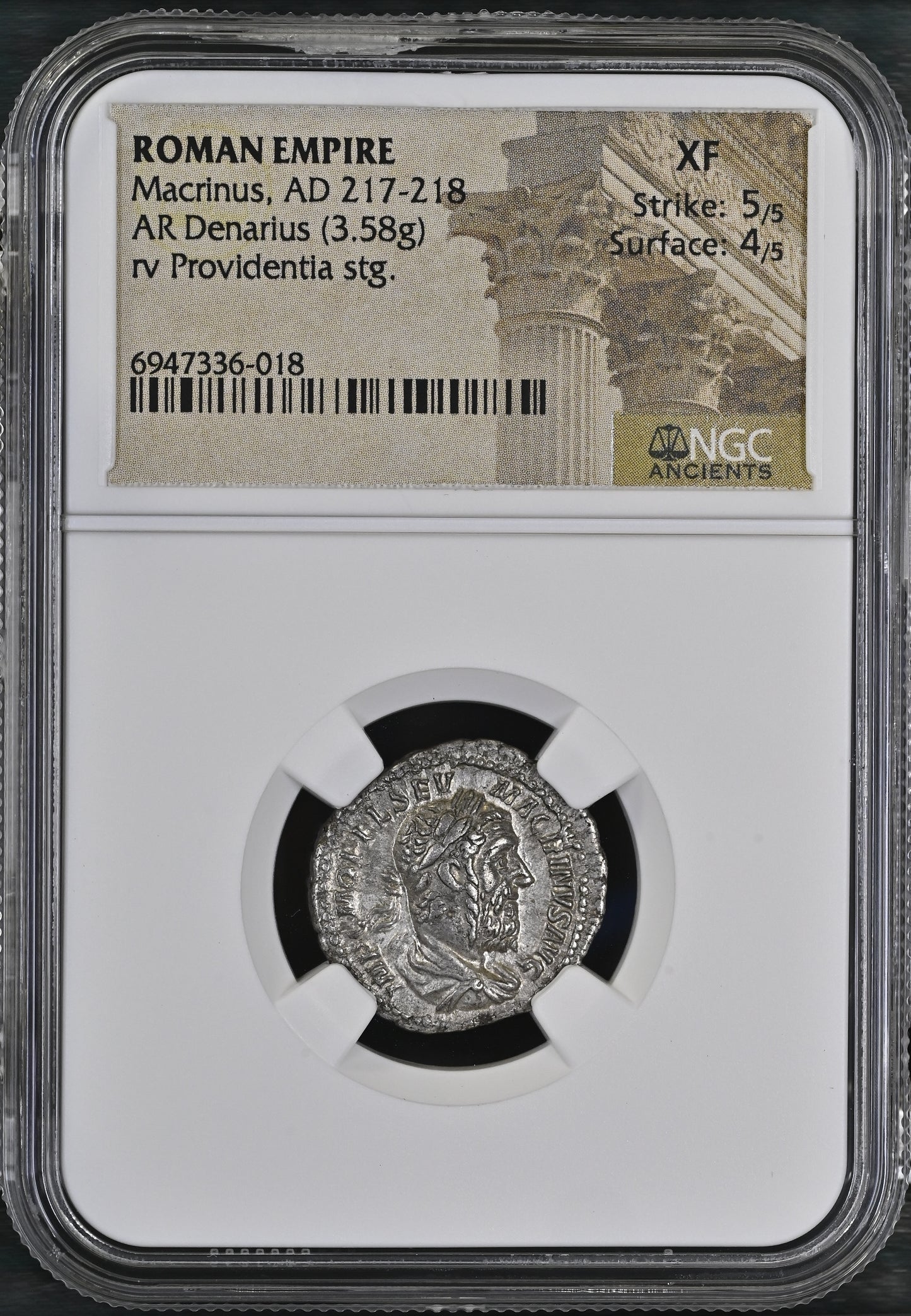 Roman Empire - Macrinus - Silver Denarius - NGC XF - RIC:80