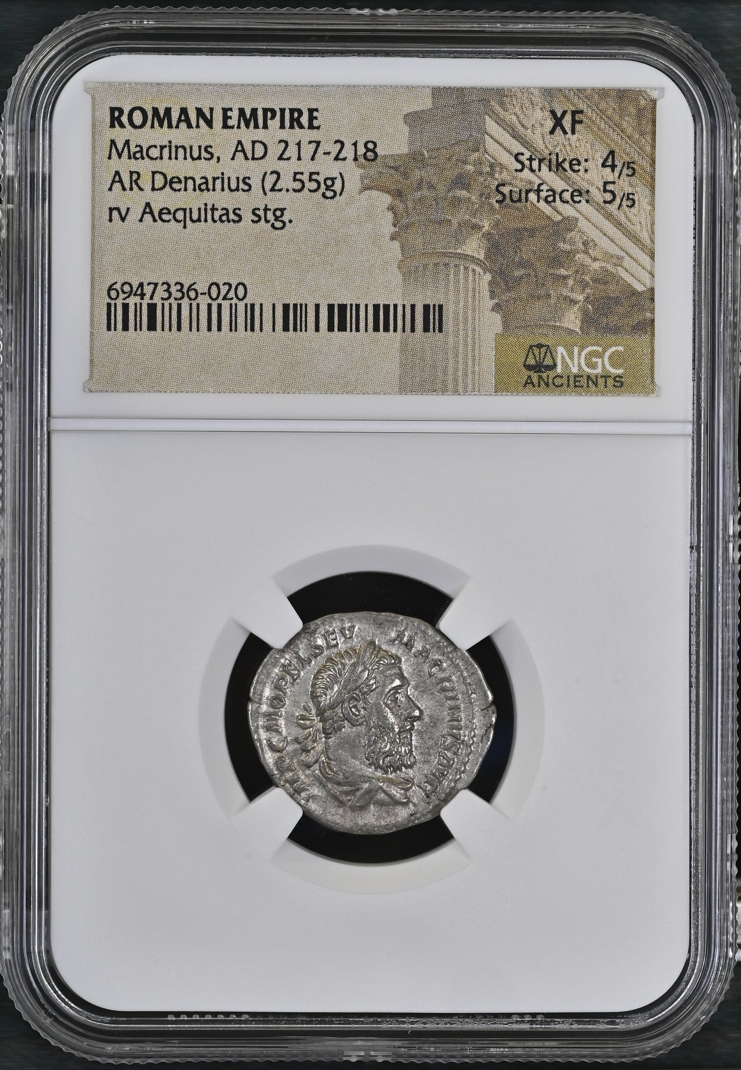 Roman Empire - Macrinus - Silver Denarius - NGC XF - RIC:53