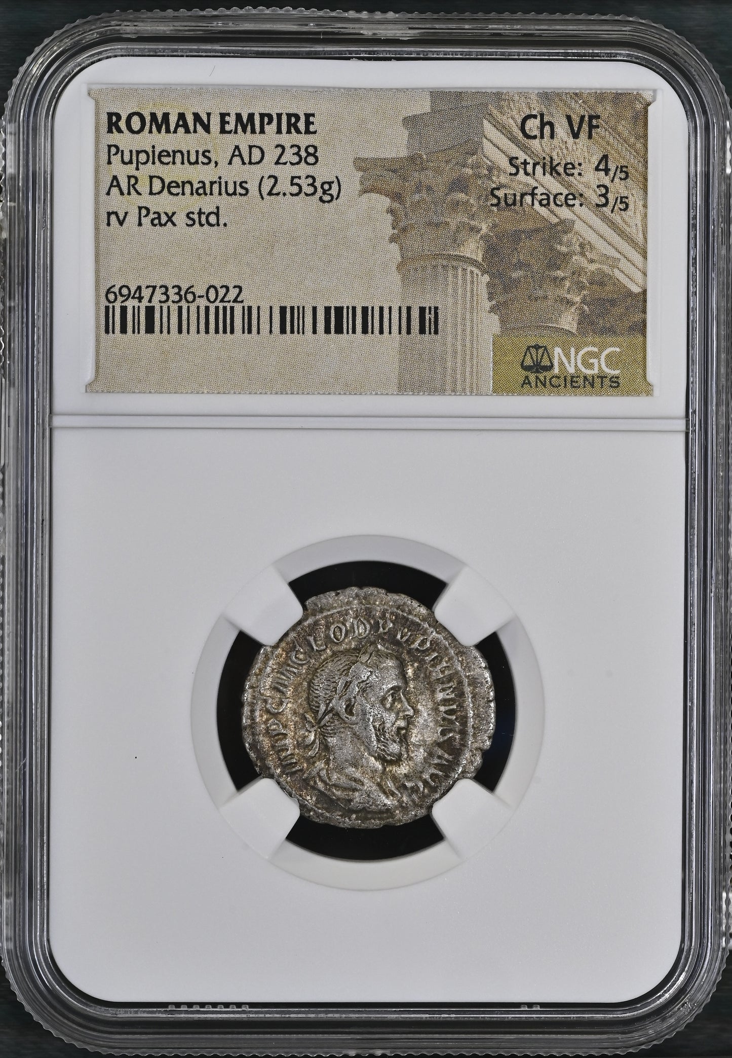 Roman Empire - Pupienus - Silver Denarius - NGC Ch VF - RIC:4