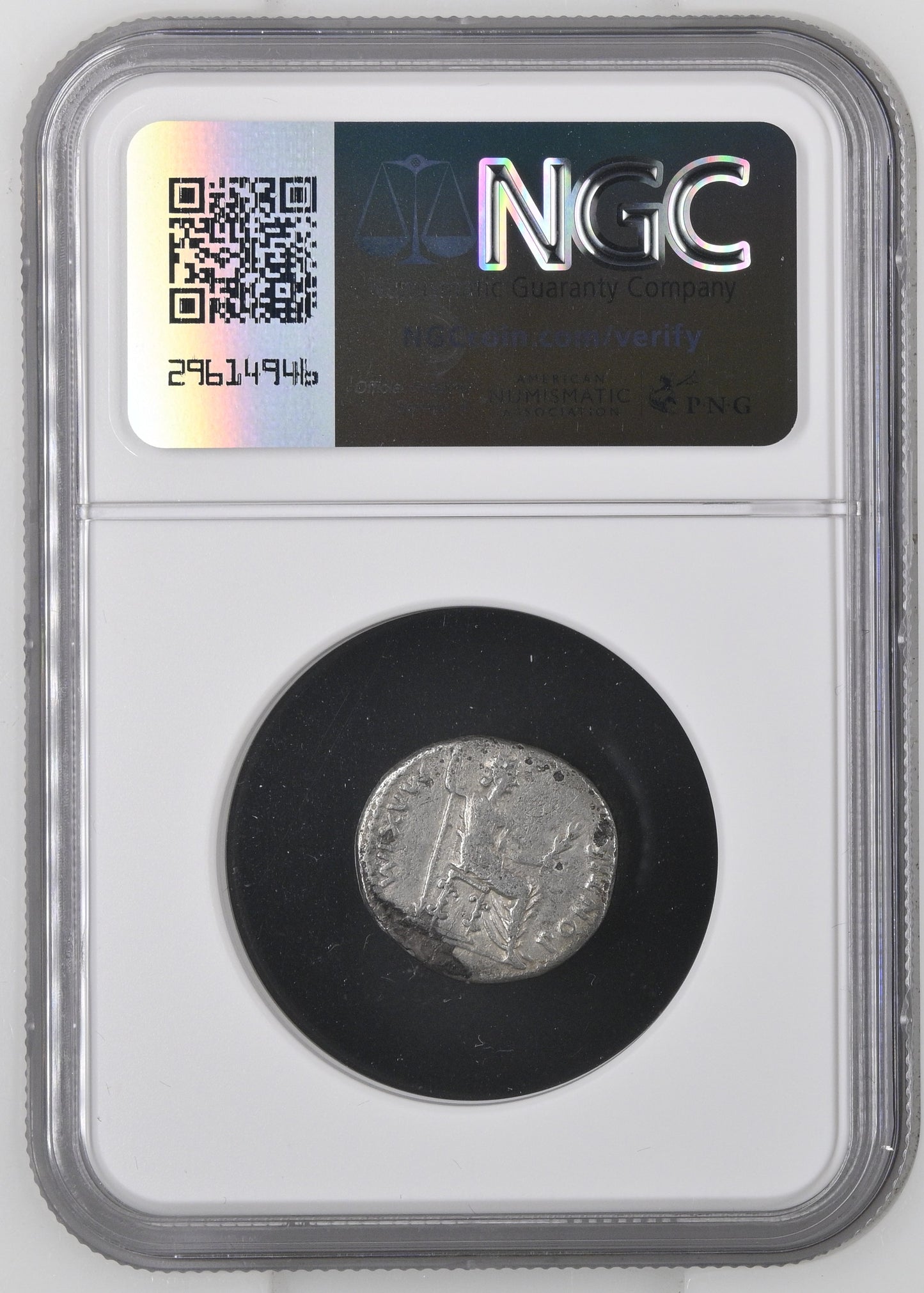 Roman Empire - Tiberius - Silver Denarius - NGC Ch F - RIC:30