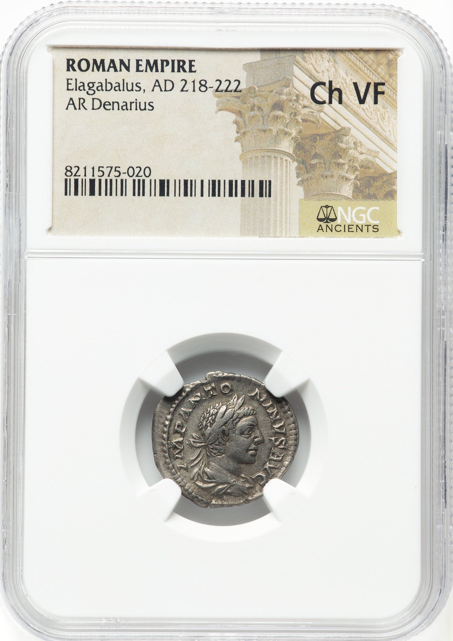 Roman Empire - Elagabalus - Silver Denarius - NGC Ch VF